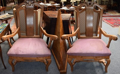 Lot 1310 - A Pair of French Walnut Open Armchairs, in...