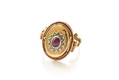 Lot 332 - A 9 Carat Gold Cabochon Ruby and Diamond...