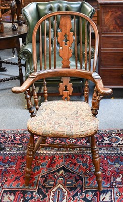 Lot 1455 - An Ash and Elm Pad Arm Windsor Chair, 20th...