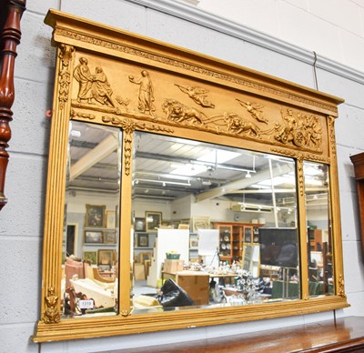 Lot 1319 - A Gilt Framed Sectional Overmantel Mirror,...