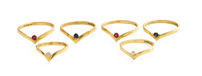 Lot 298 - Five 9 Carat Gold Wishbone Rings, set with...