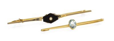 Lot 301 - An Onyx and Diamond Set Bar Brooch, the brooch...