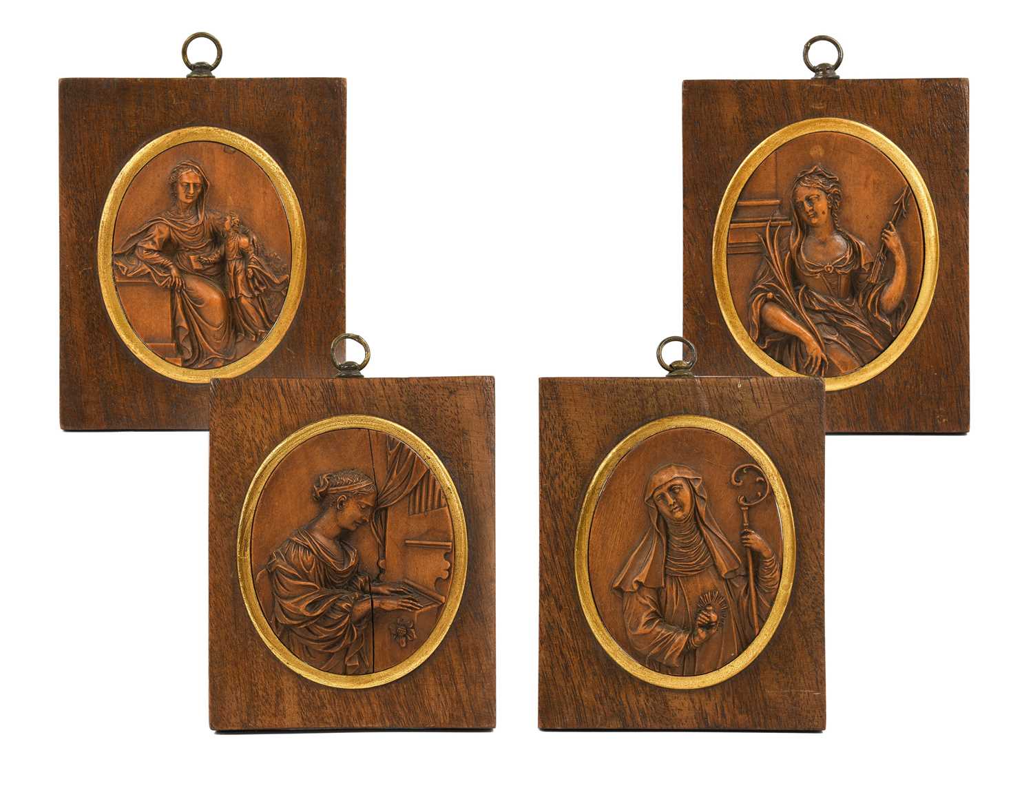 Lot 184 - A Set of Four Bas-Relief Carved Wooden...