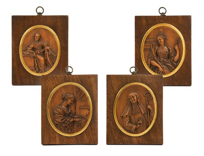 Lot 369 - A Set of Four Bas-Relief Carved Wooden...