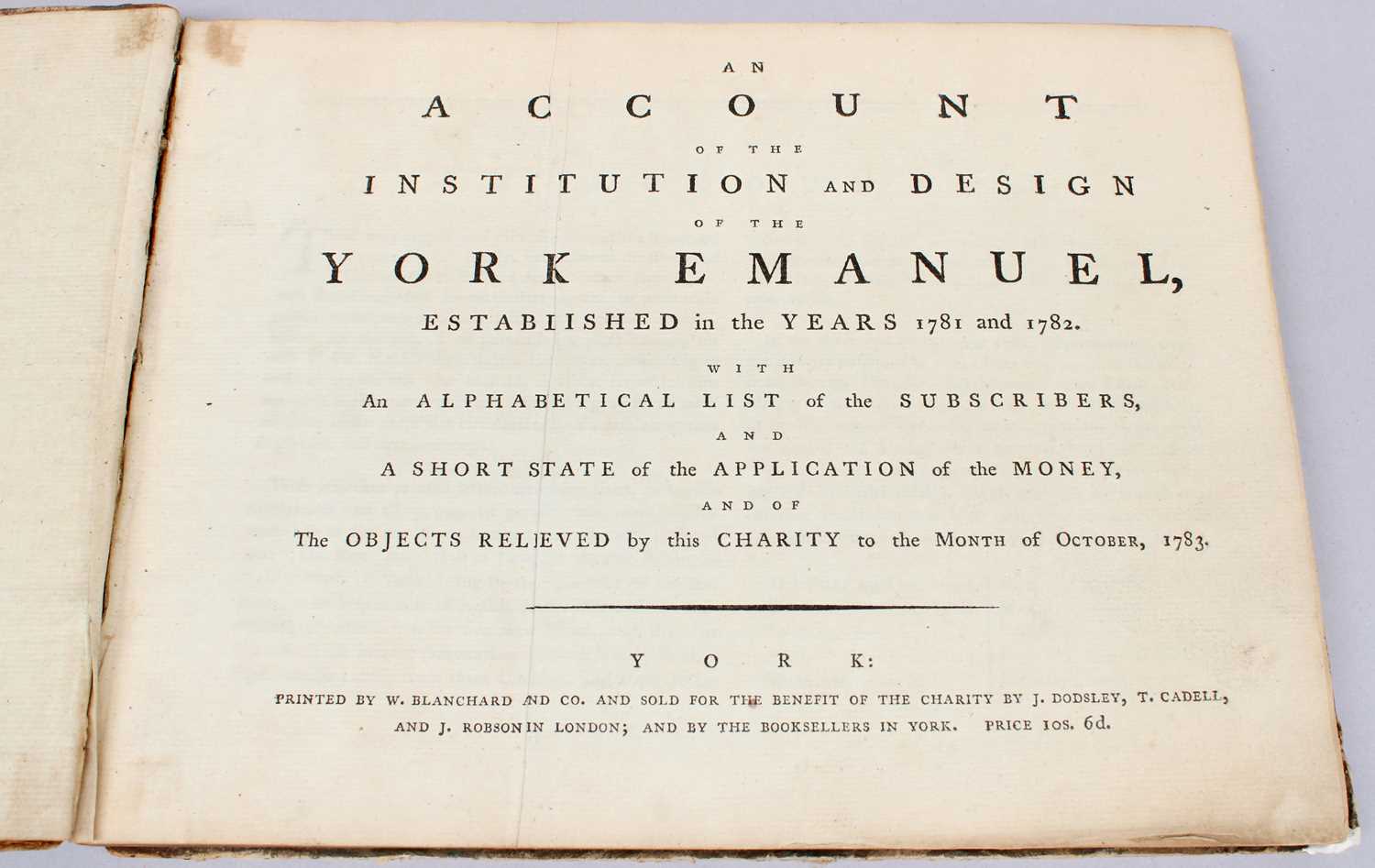 Lot 83 - York Emmanuel. An Account of the Institution...