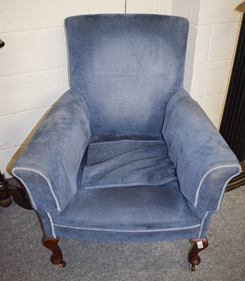 Lot 1373 - A Mahogany Framed Blue Upholstered Armchair,...