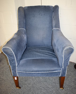 Lot 1370 - A Mahogany Framed Blue Upholstered Armchair,...