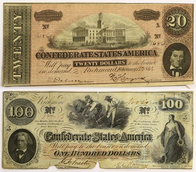 Lot 449 - A Pair of Confederate Banknotes, comprising...