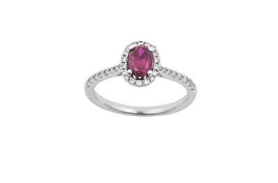 Lot 2064 - An 18 Carat White Gold Ruby and Diamond...