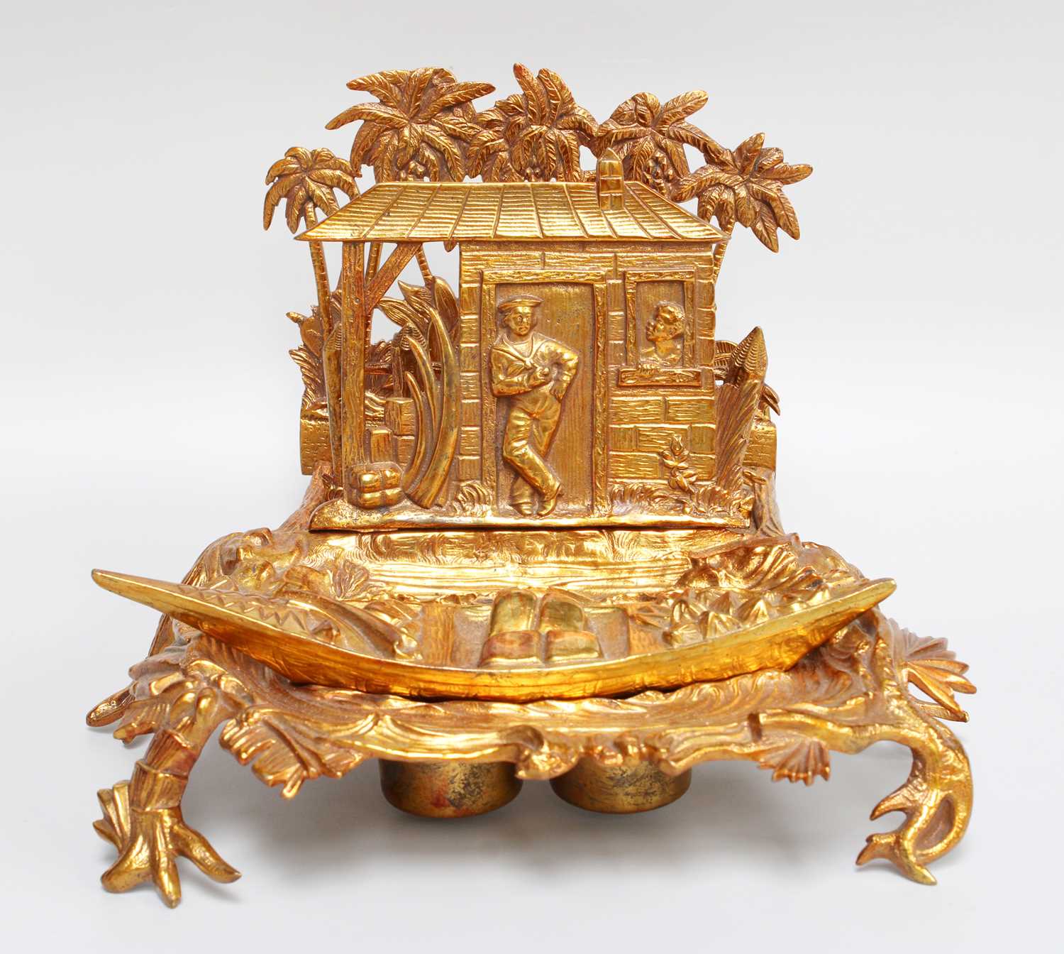 Lot 233 - A Novelty Gilt Metal Desk Stand, formed as a...