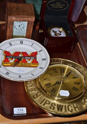 Lot 174 - A cased carriage timepiece, a modern cased timepiece and two other timepieces