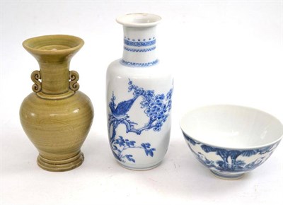 Lot 176 - Chinese blue and white vase, a bowl and a celadon vase
