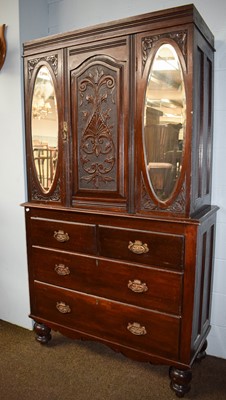 Lot 1396 - An Edwardian Carved Mahogany Linen Press, the...