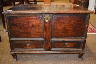 Lot 1424 - A Oak Panel Fronted Chest with Hinged Top,...