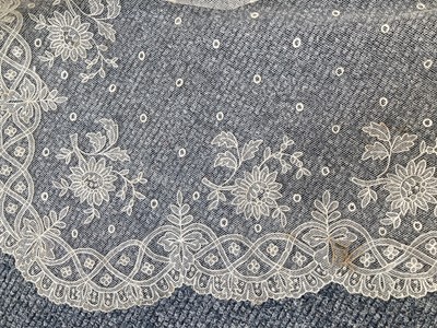 Lot 2057 - 20th Century Embroidered Net Wedding Veil with...