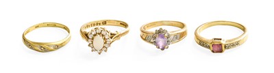 Lot 290 - Four 9 Carat Gold Dress Rings, comprising an...