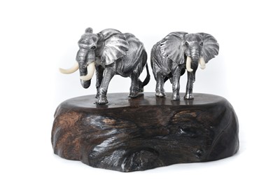 Lot 2139 - A Pair of Zimbabwean Silver Models of Bull Elephants