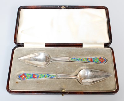 Lot 75 - A Cased Pair of George V Silver and Enamel...