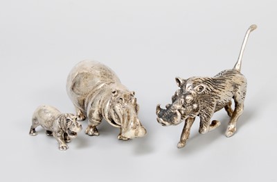 Lot 67 - A Zimbabwean Silver Model of a Hippo and a...