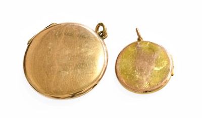 Lot 346 - Two 9 Carat Gold Circular Lockets, measure...