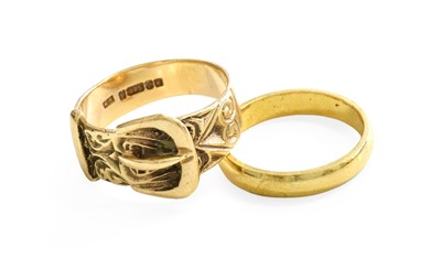 Lot 359 - An 18 Carat Gold Band Ring, finger size M1/2;...