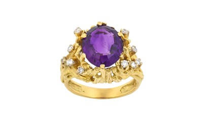 Lot 2182 - An 18 Carat Gold Amethyst and Diamond Ring the...