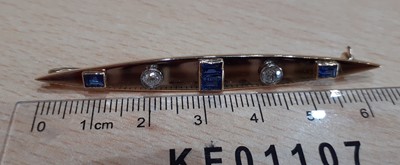 Lot 2043 - A Sapphire and Diamond Brooch the tapering bar...