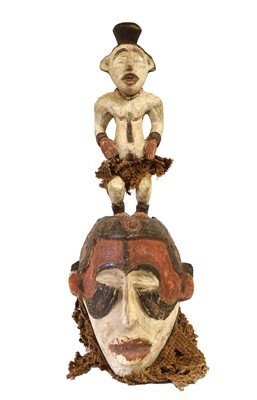 Lot 187 - A Suku Helmet Mask, DRC, carved in soft wood...