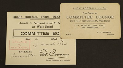 Lot 4020 - Rugby Football Union Three Passes
