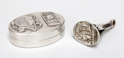 Lot 10 - An Egyptian Silver Box, oval the cover applied...