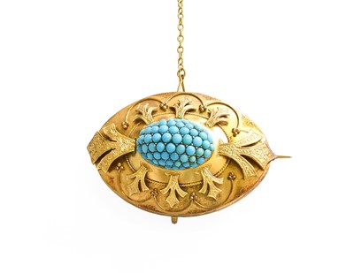 Lot 353 - A Victorian Turquoise Mourning Brooch, the...