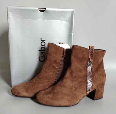 Lot 1051 - Pair of Gabor Brown Suede Heeled Ankle Boot,...