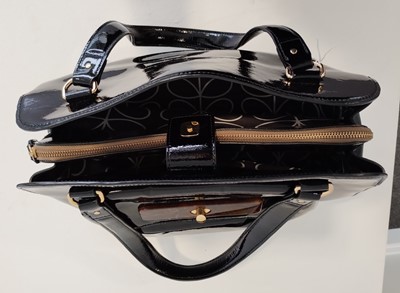 Lot 1048 - Orla Kiely Black Patent Shoulder Bag, with...