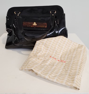 Lot 1048 - Orla Kiely Black Patent Shoulder Bag, with...