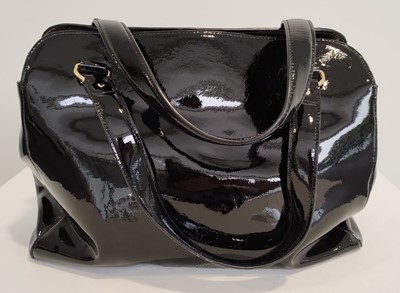 Lot 1048 - Orla Kiely Black Patent Shoulder Bag, with...