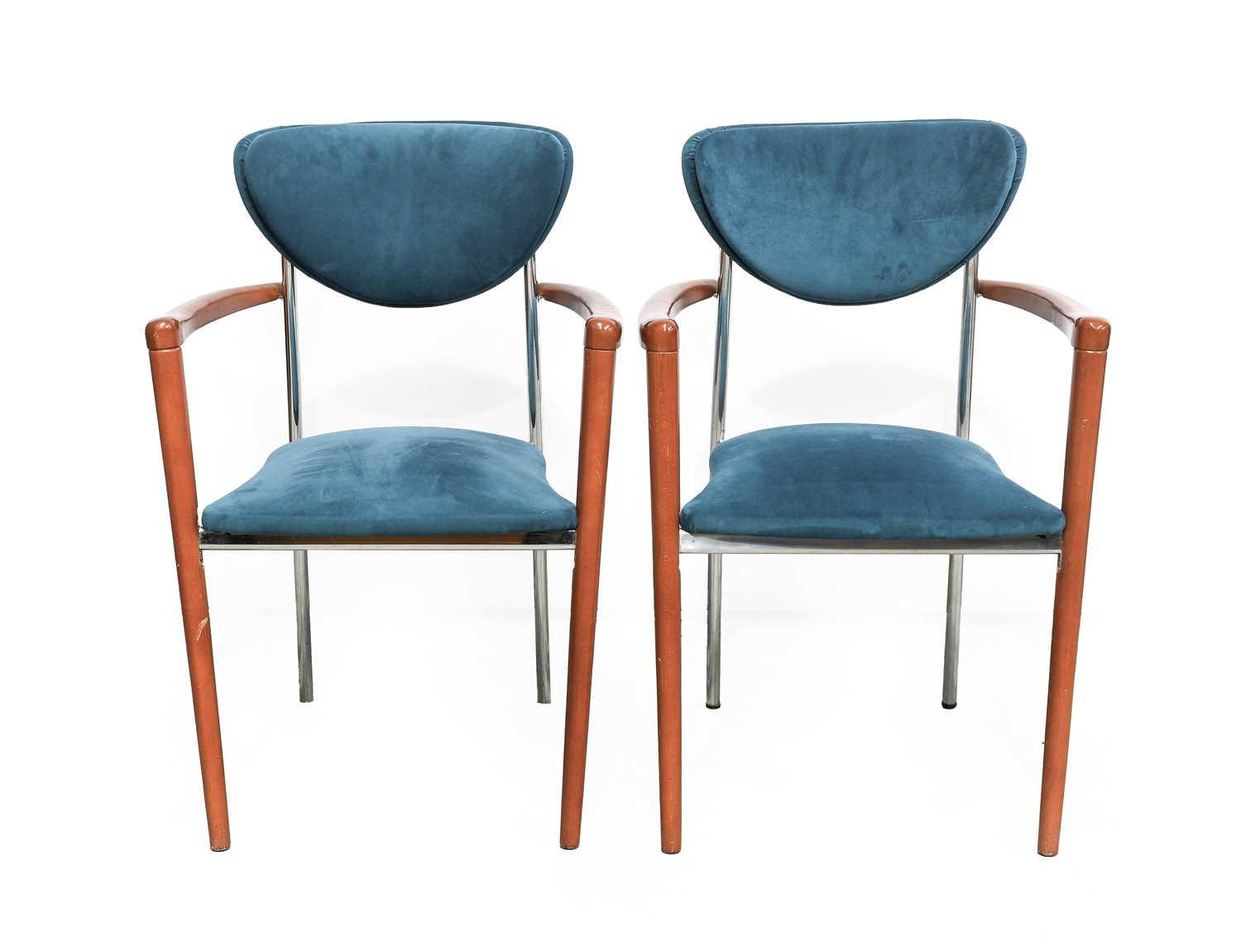 Lot 148 - A Pair of French Casino Armchairs, upholstered...