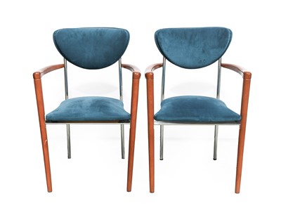 Lot 148 - A Pair of French Casino Armchairs, upholstered...