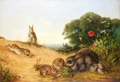 Lot 1081 - Henry Barnard Gray (1844-1871) Rabbits feeding...