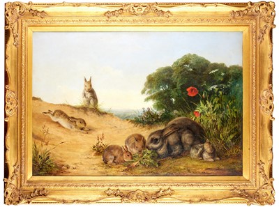 Lot 1081 - Henry Barnard Gray (1844-1871) Rabbits feeding...