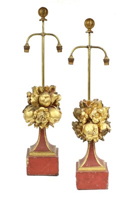 Lot 353 - ~ A Pair of Carved, Gilt and Red Painted...