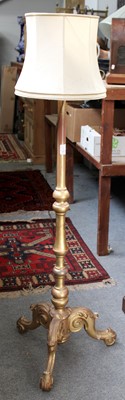 Lot 1172 - ~ A Giltwood Standard Lamp, the knopped...