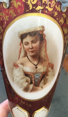 Lot 2 - A Pair of Bohemian White-Overlay Ruby Glass...