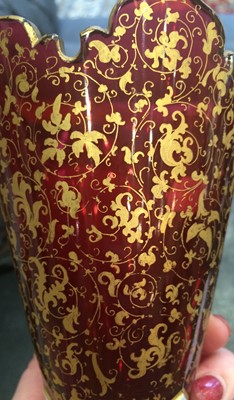 Lot 2 - A Pair of Bohemian White-Overlay Ruby Glass...