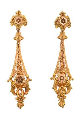 Lot 2111 - A Pair of Mid-Victorian Drop Earrings a yellow...
