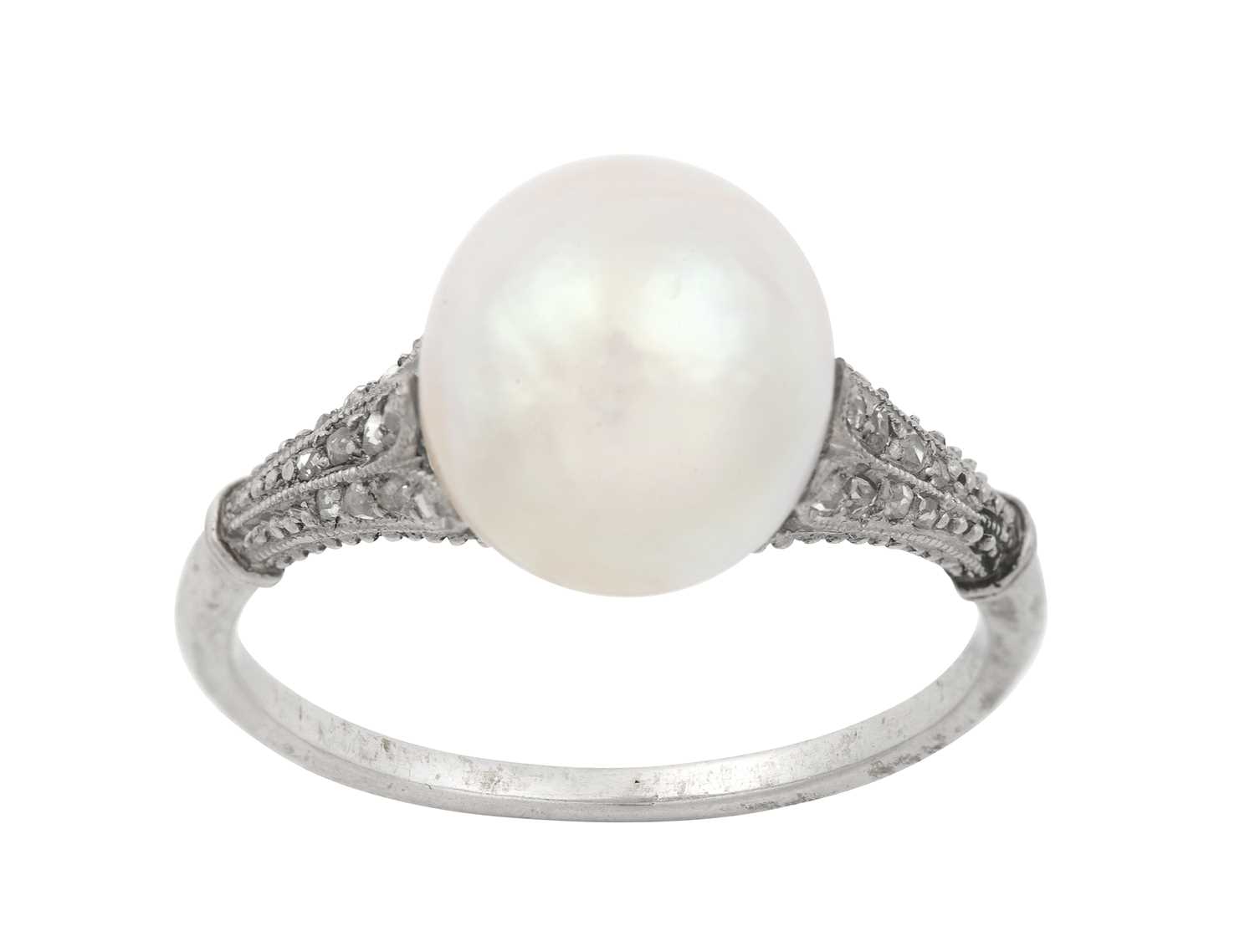 Lot 2263 - A Pearl and Diamond Ring the pearl sat