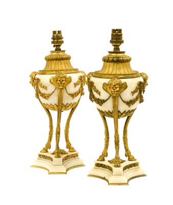 Lot 442 - A Pair of Gilt Metal Mounted White Marble Lamp...