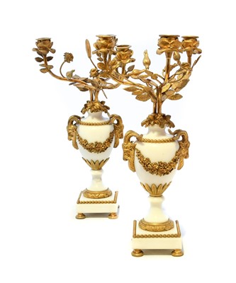 Lot 437 - A Pair of Gilt Metal Mounted White Marble...