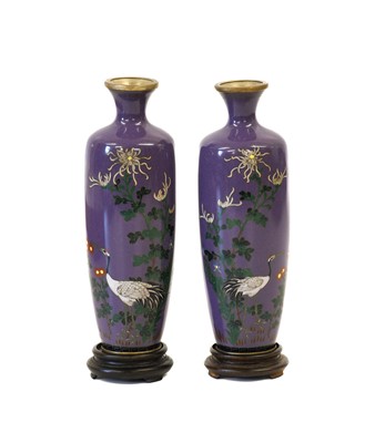 Lot 163 - A Pair of Japanese Cloisonne Enamel Vases,...