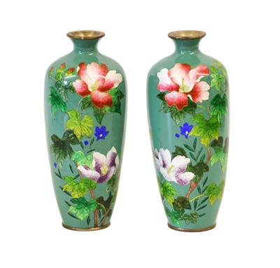 Lot 166 - A Pair of Ginbari and Cloisonne Enamel Vases,...