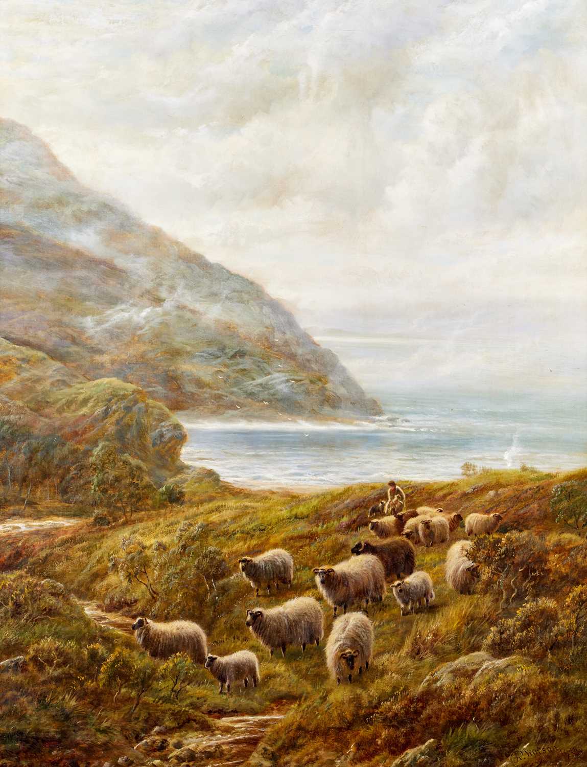 Lot 1083 - Robert F Watson (1855-1921) Shepherd and flock...